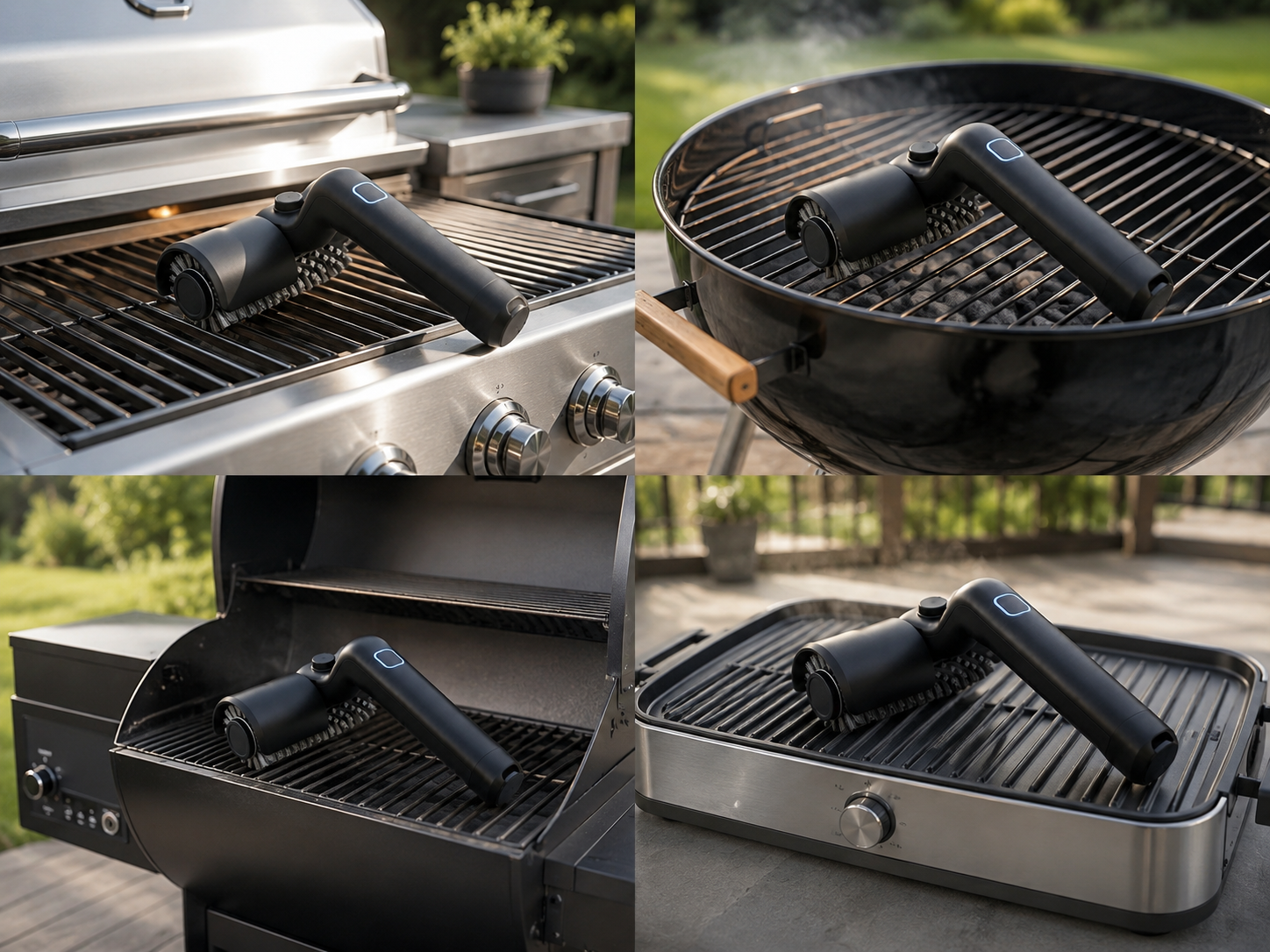 GrillWizz grill cleaner fitting different gas charcoal pellet and electric grills